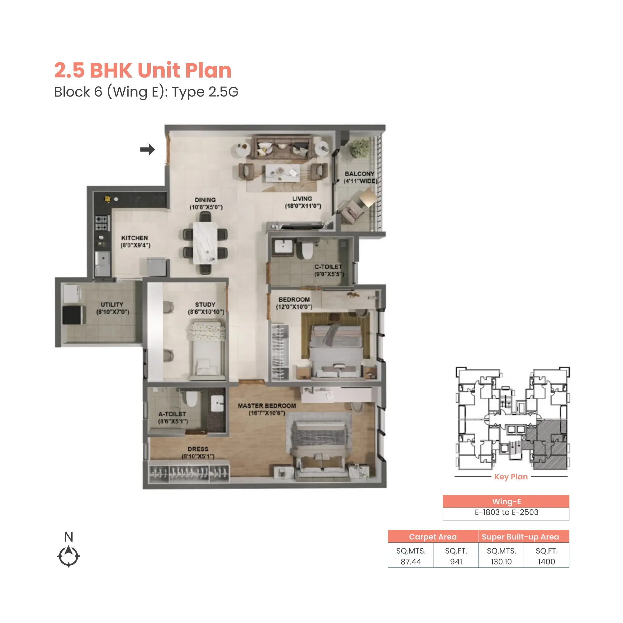 Adarsh Welkin Park 2.5 bhk floor plan - wing e