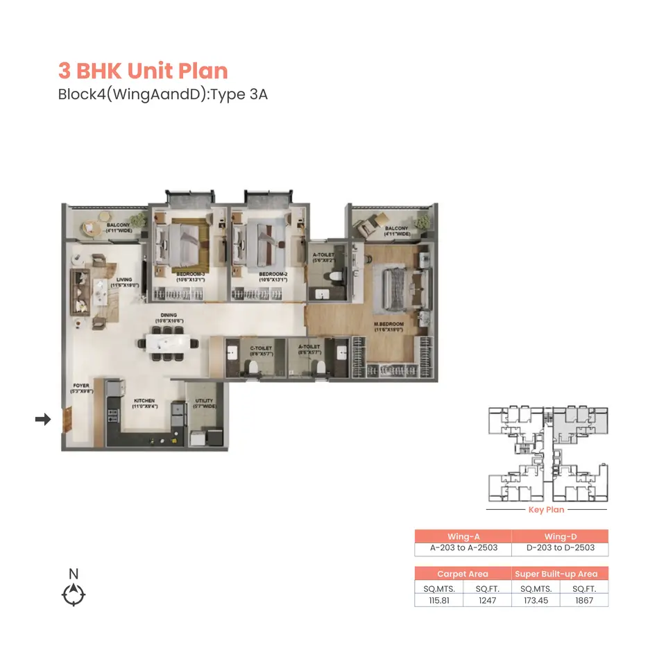 Adarsh Welkin Park 3 bhk floor plan