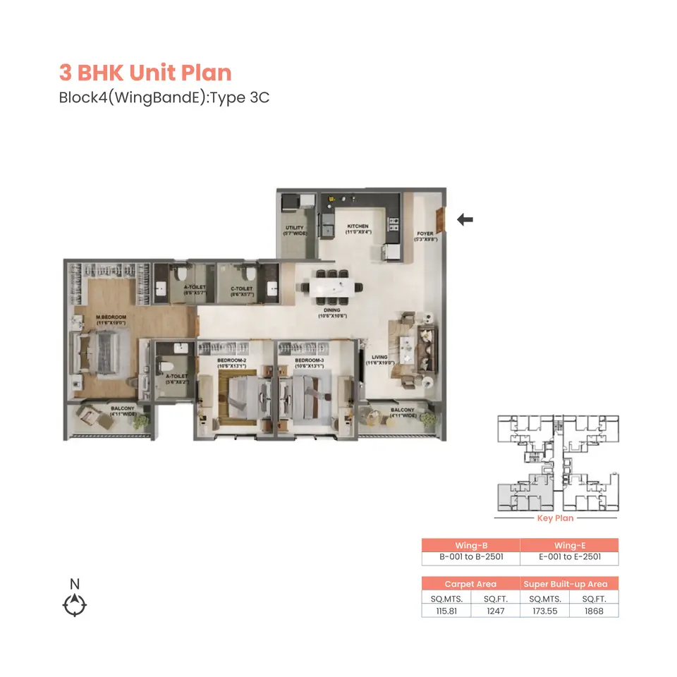 Adarsh Welkin Park 3bhk floor plan