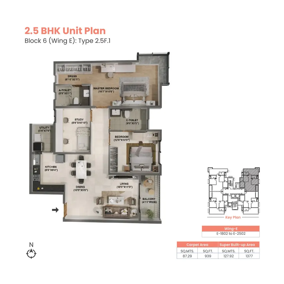 Adarsh Welkin Park floor plan 2.5 bhk - wing e
