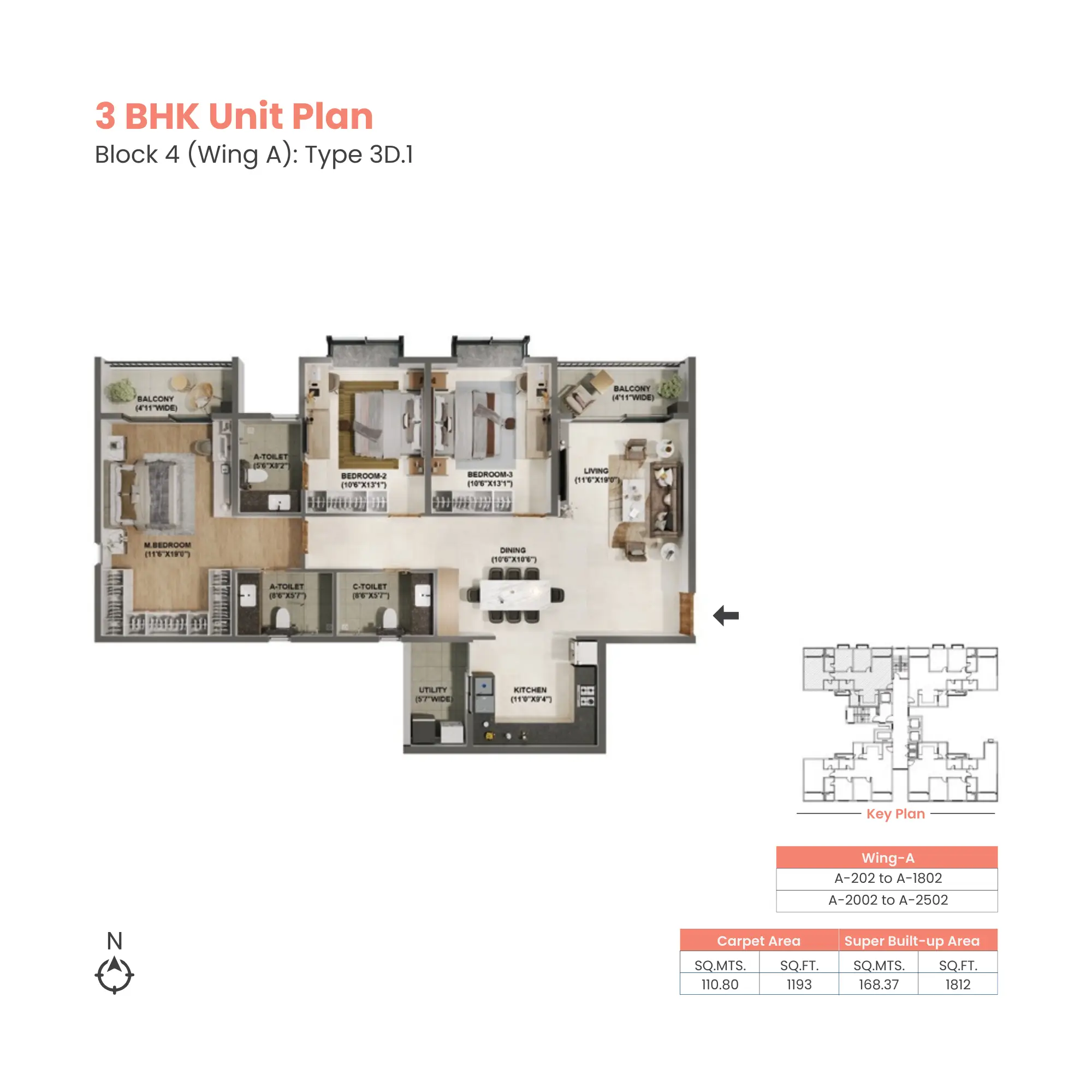 Adarsh Welkin Park floor plan 3bhk - wing a