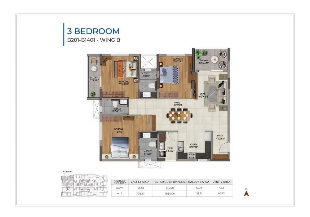 Adarsh Primrose 3bhk floor plan