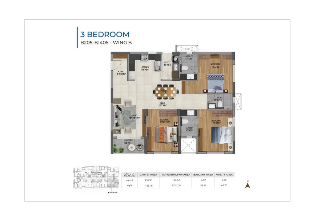 Adarsh Primrose floor plan 3bhk
