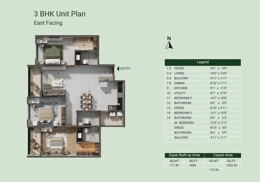 adarsh parkland 3 bhk floor plan