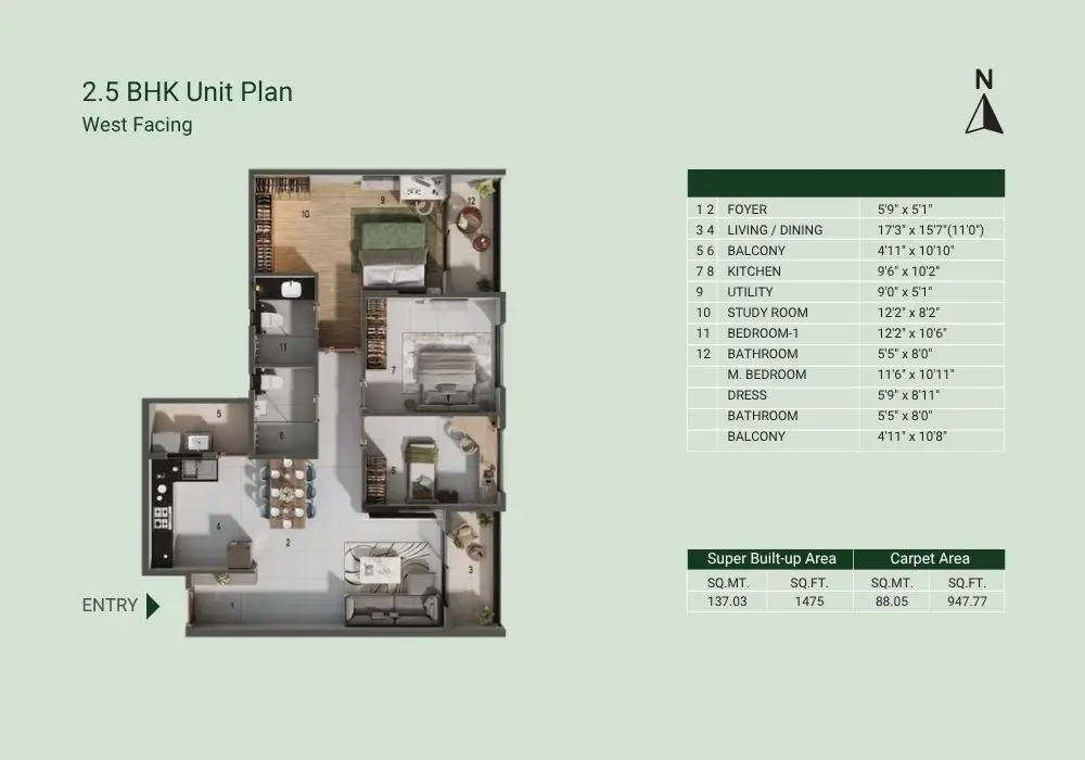 adarsh parkland floor plan 2.5 bhk